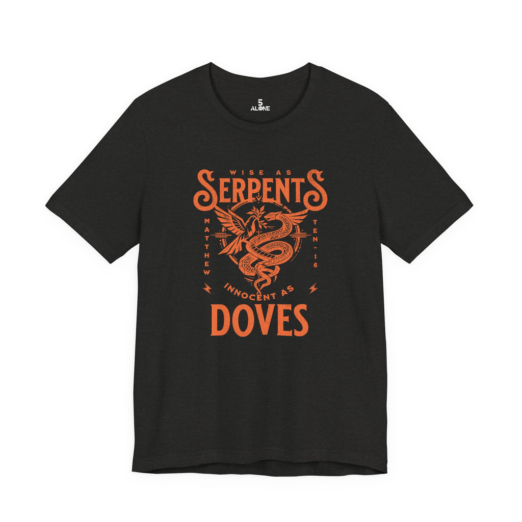 Serpents and Doves Black Heather — Matthew 10:16 Tee