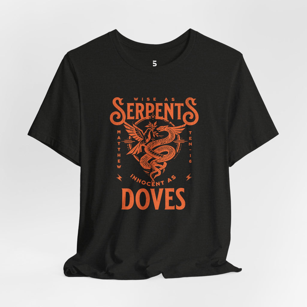 Serpents and Doves Black Heather — Matthew 10:16 Tee