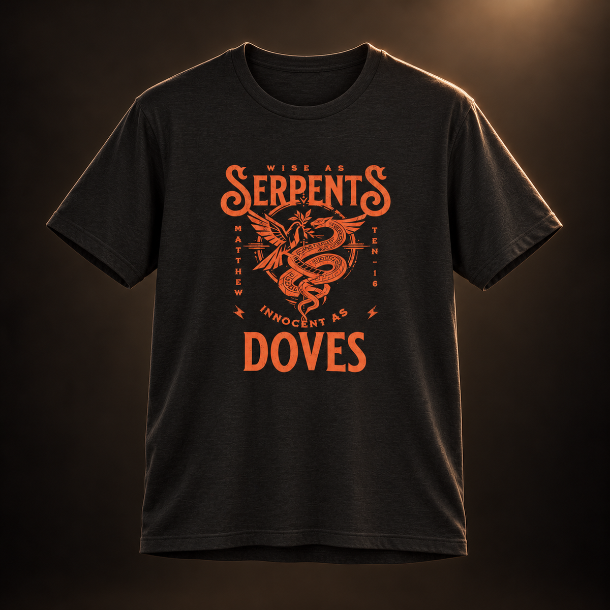 Serpents and Doves Black Heather — Matthew 10:16 Tee
